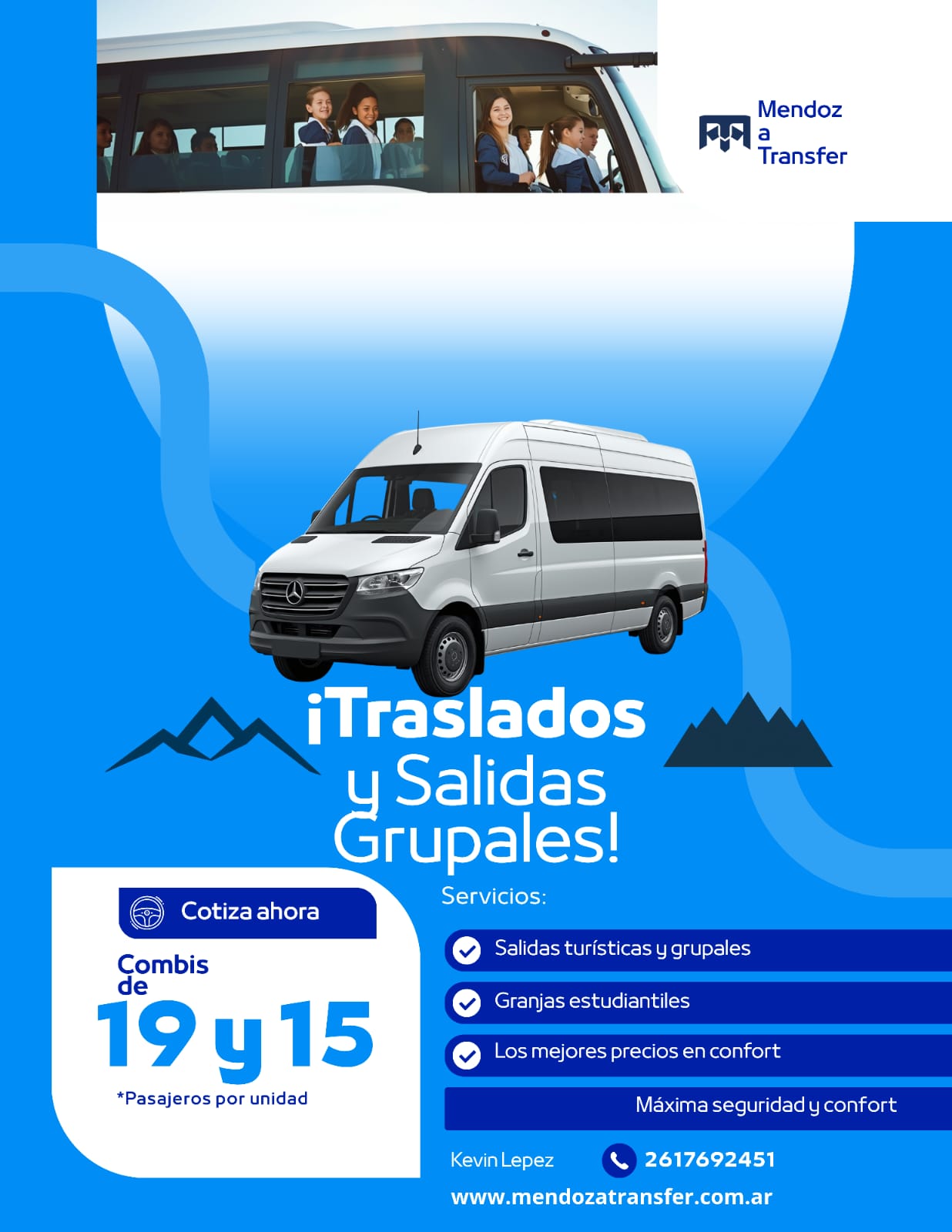 Traslados y salidas grupales — combis de 15 y 19 pasajeros
